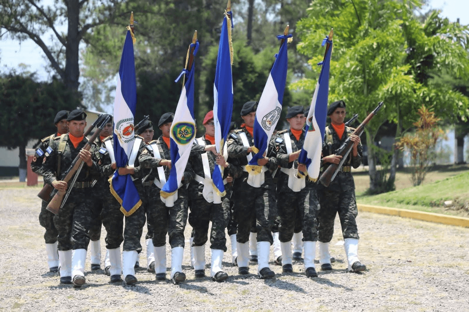 Guardia con bandera del Ejército de Honduras